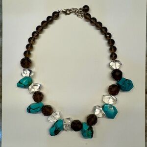 Turquoise and Faceted Smokey quartz Beaded Necklace